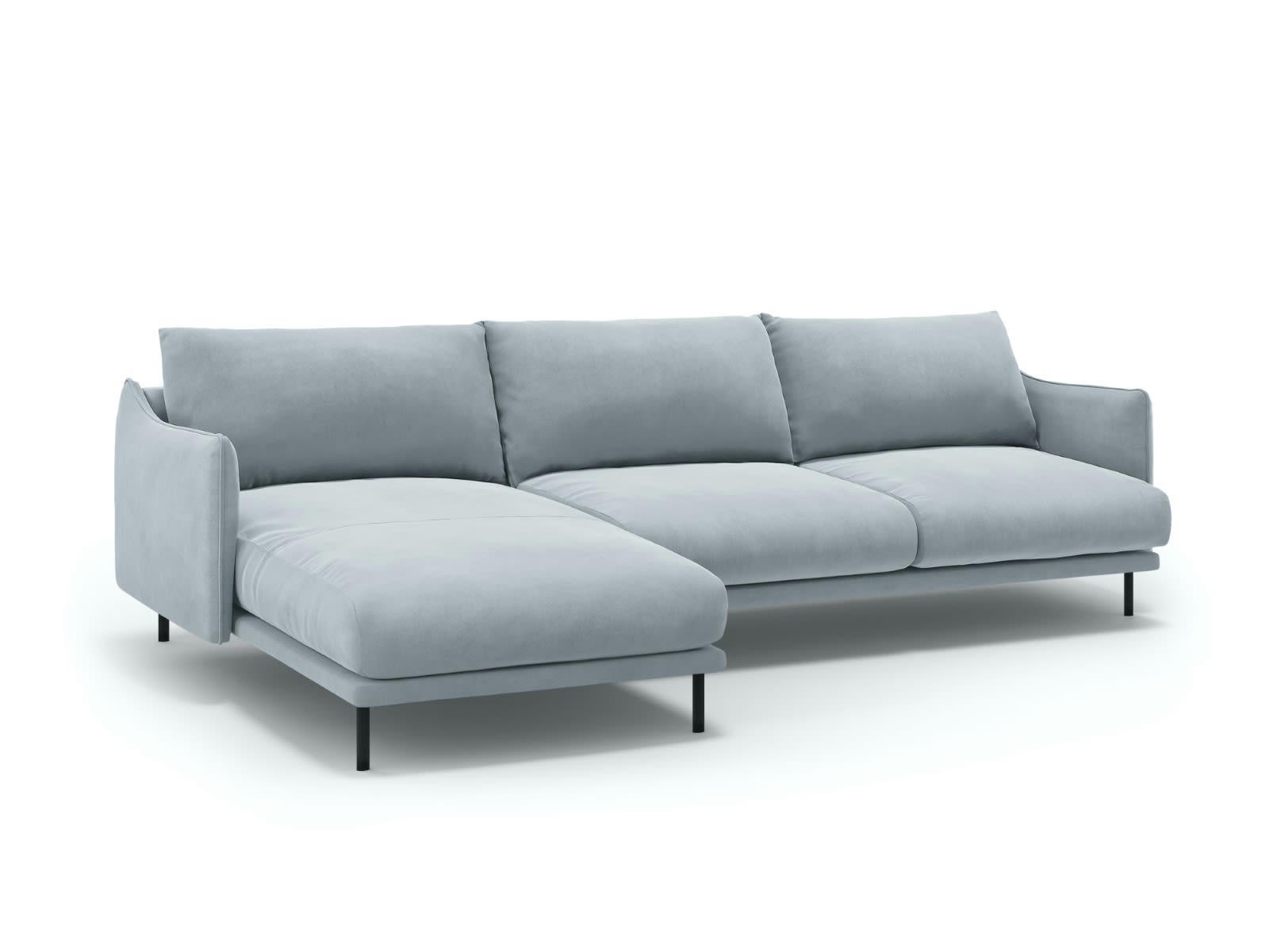 PARIS - Canapé D'Angle Gauche 5 places en Velours Bleu Clair