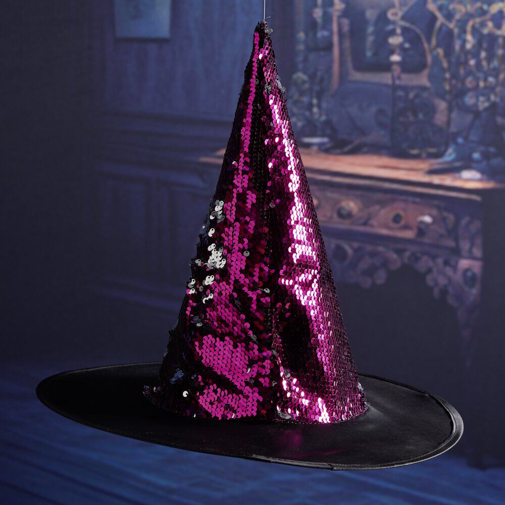 Chapeau Halloween enfant sorcière pailleté Ø35cm (2 modèles)