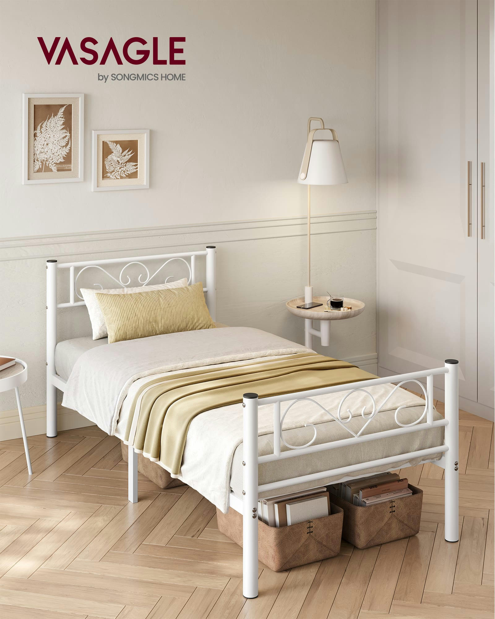 - Cadre de lit en métal pour matelas de 90 x 190 cm blanc