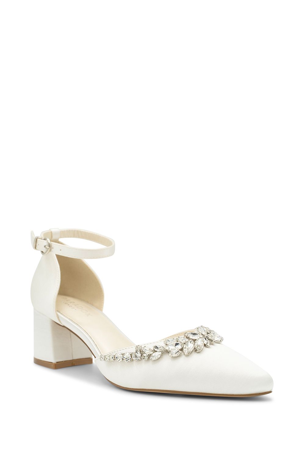 Paradox London Dyeable Satin 'Cinta' Mid Block Heel Ankle Strap Court Shoes