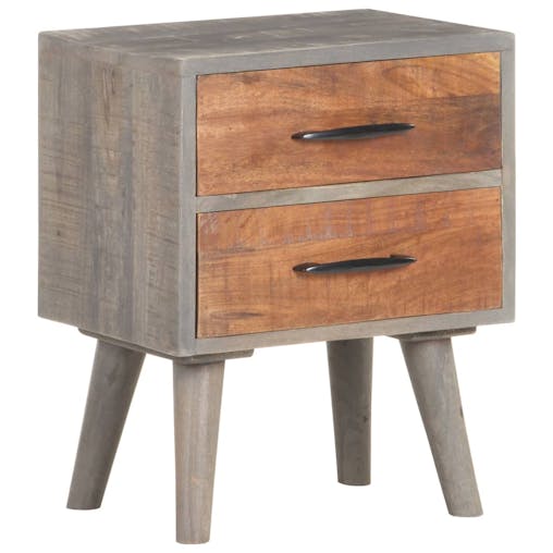 NNEVL Bedside Cabinet Grey 40x30x50 cm Solid Rough Mango Wood