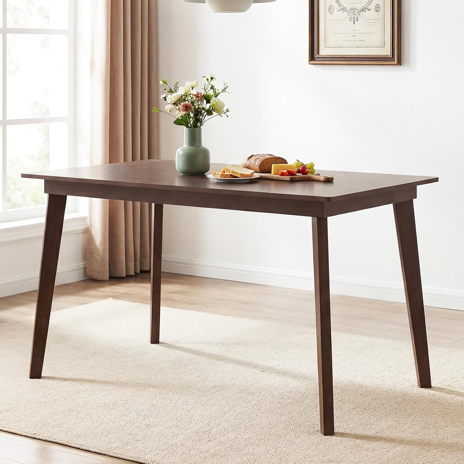 Giantex Dining Table for 4, 48 Rectangular Wooden Kitchen Table with Solid Rubber Wood Legs, Mid Century Modern Dinner Table for Dinette, Living Room, Home Office (Walnut)