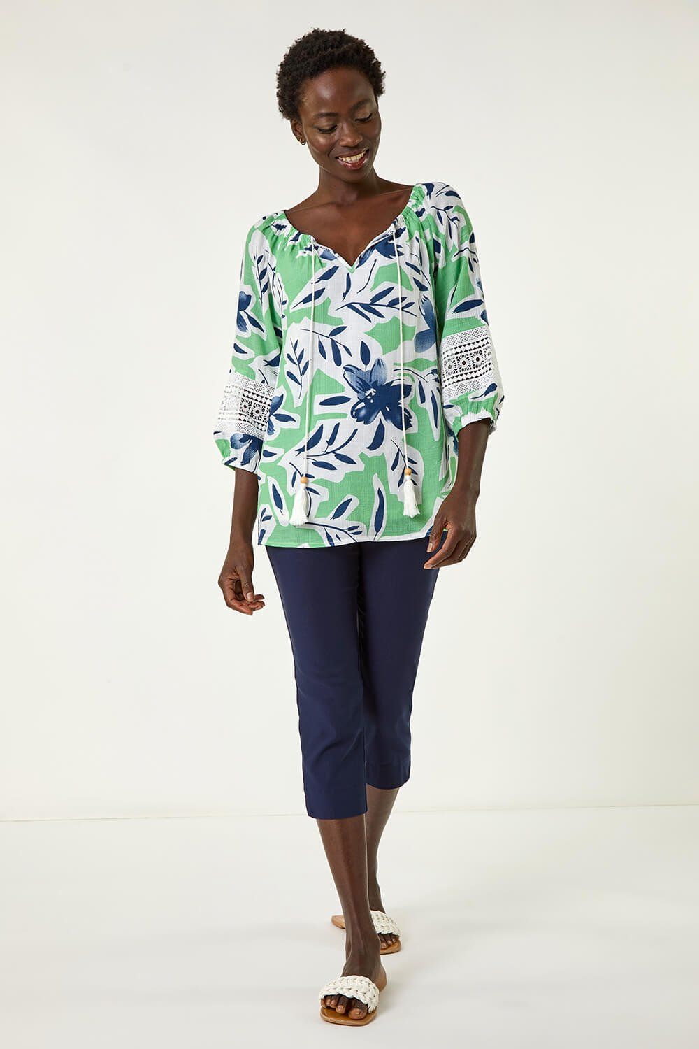 Roman Floral Print Tie Front Top