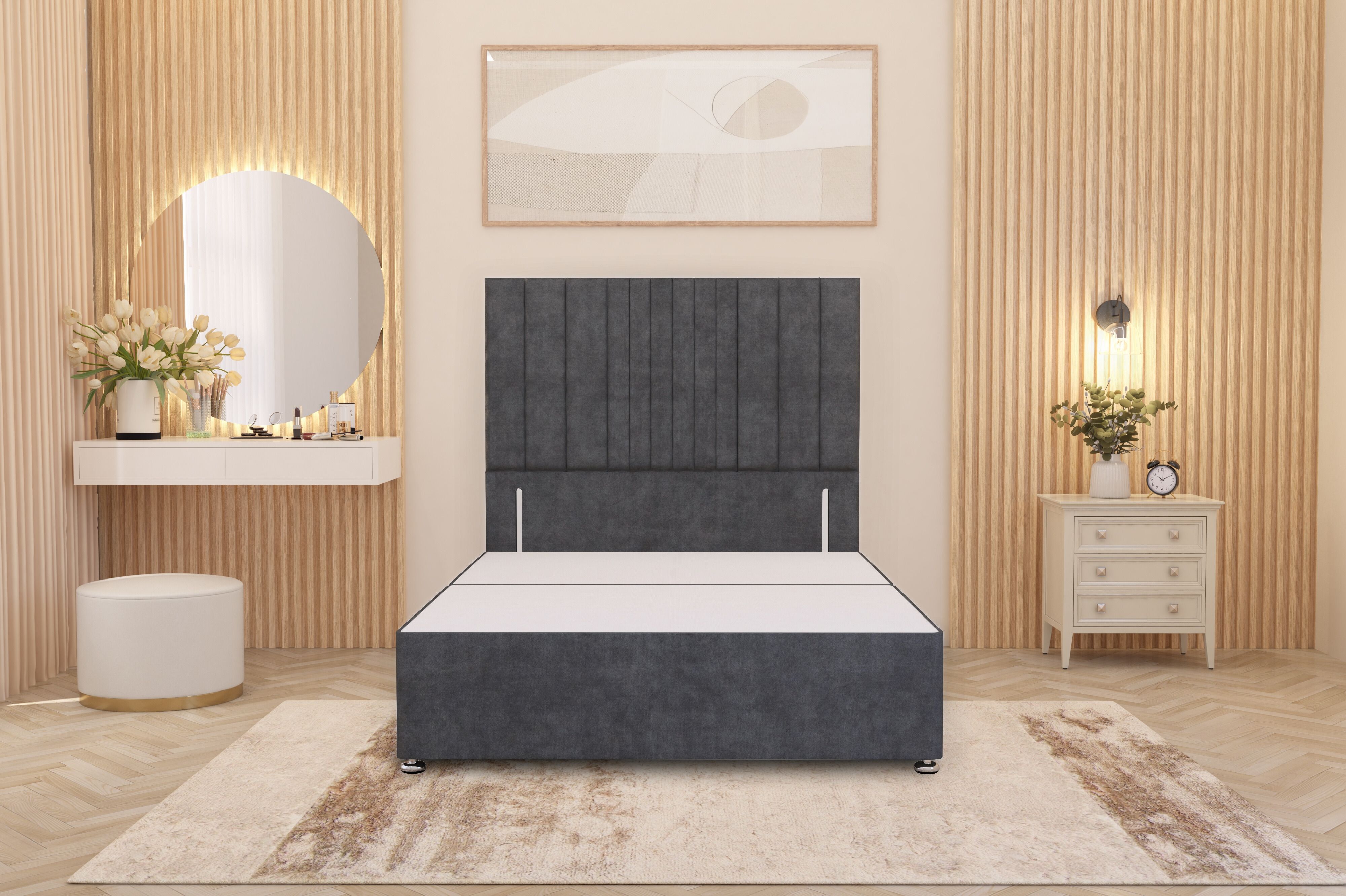 Somnior Alexas Divan Bed Base with 54" Floor Standing Headboard Plush Velvet