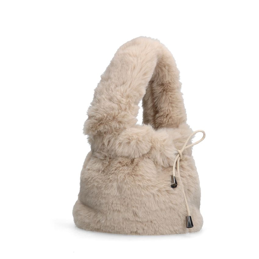 Manfield Beige fake fur mini handtas