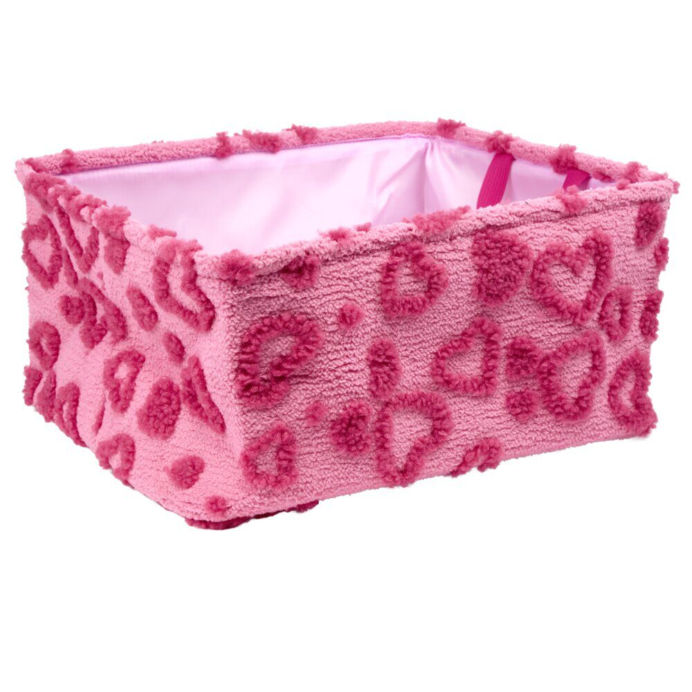 Panière de rangement rectangulaire souple motif relief coeur 40x32xH20cm (2 modèles)