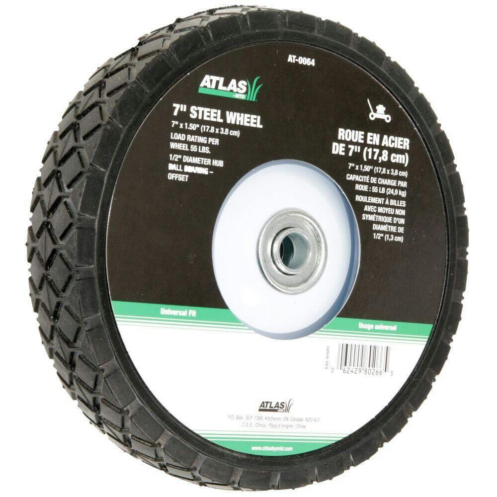 Atlas Steel Mower Wheel with Ball Bearings, 7-in