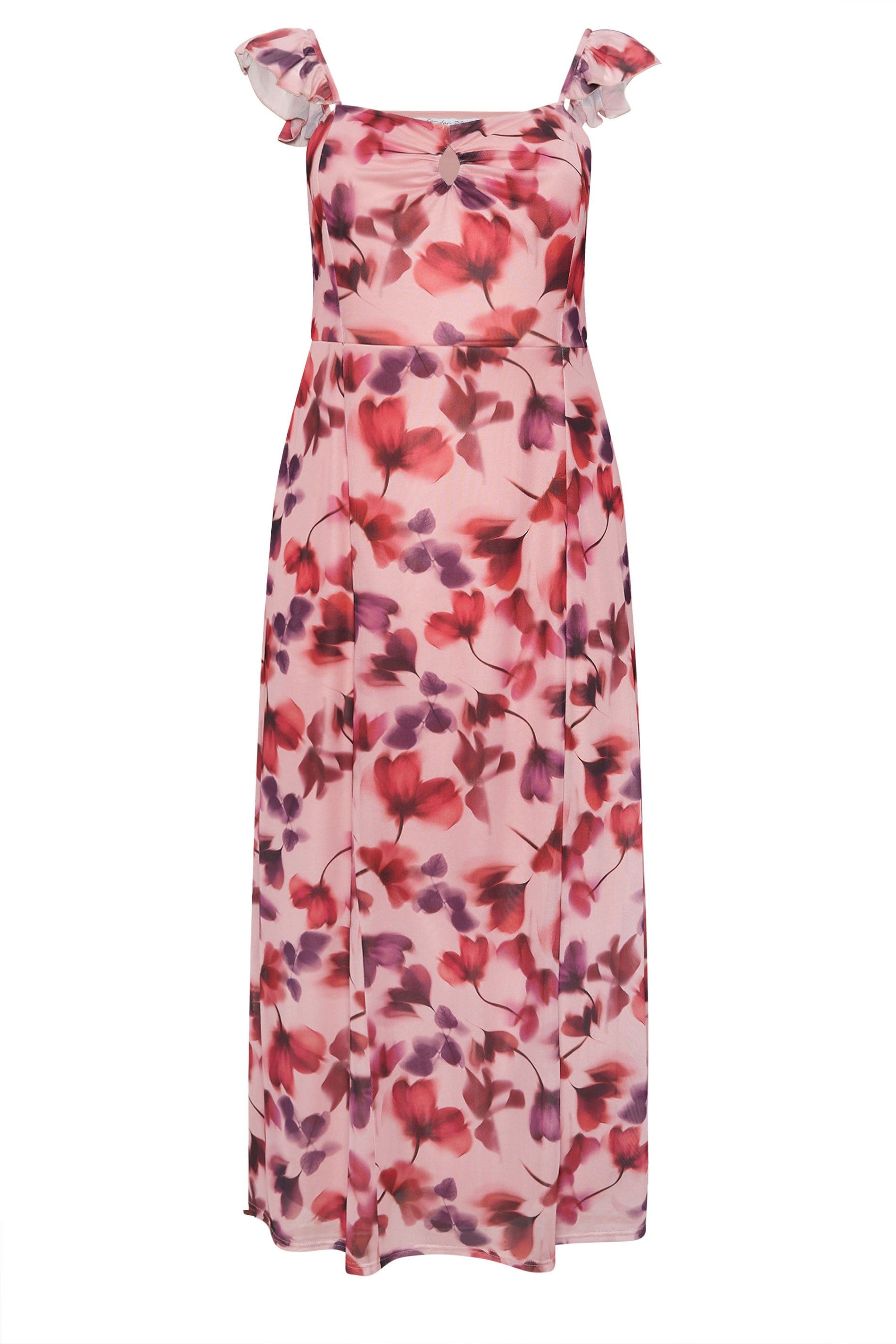 Yours Floral Keyhole Ruffle Maxi Dress