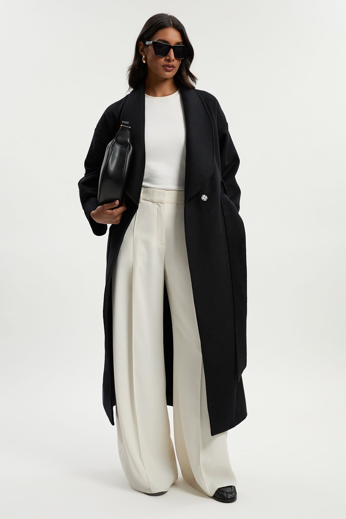KarenMillen Brushed Wool Belted Wrap Tailored Maxi Coat