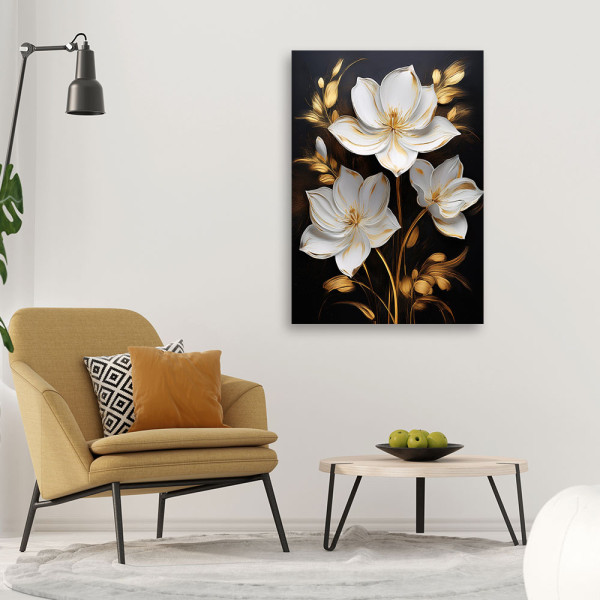 Feeby Obraz na płótnie, Kwiaty Magnolii Złoty Minimalizm 40x60
