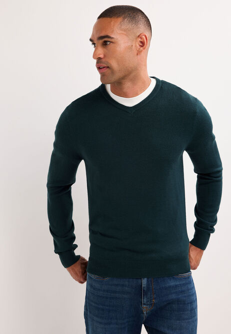 Mens Green Soft Touch V-Neck Jumper