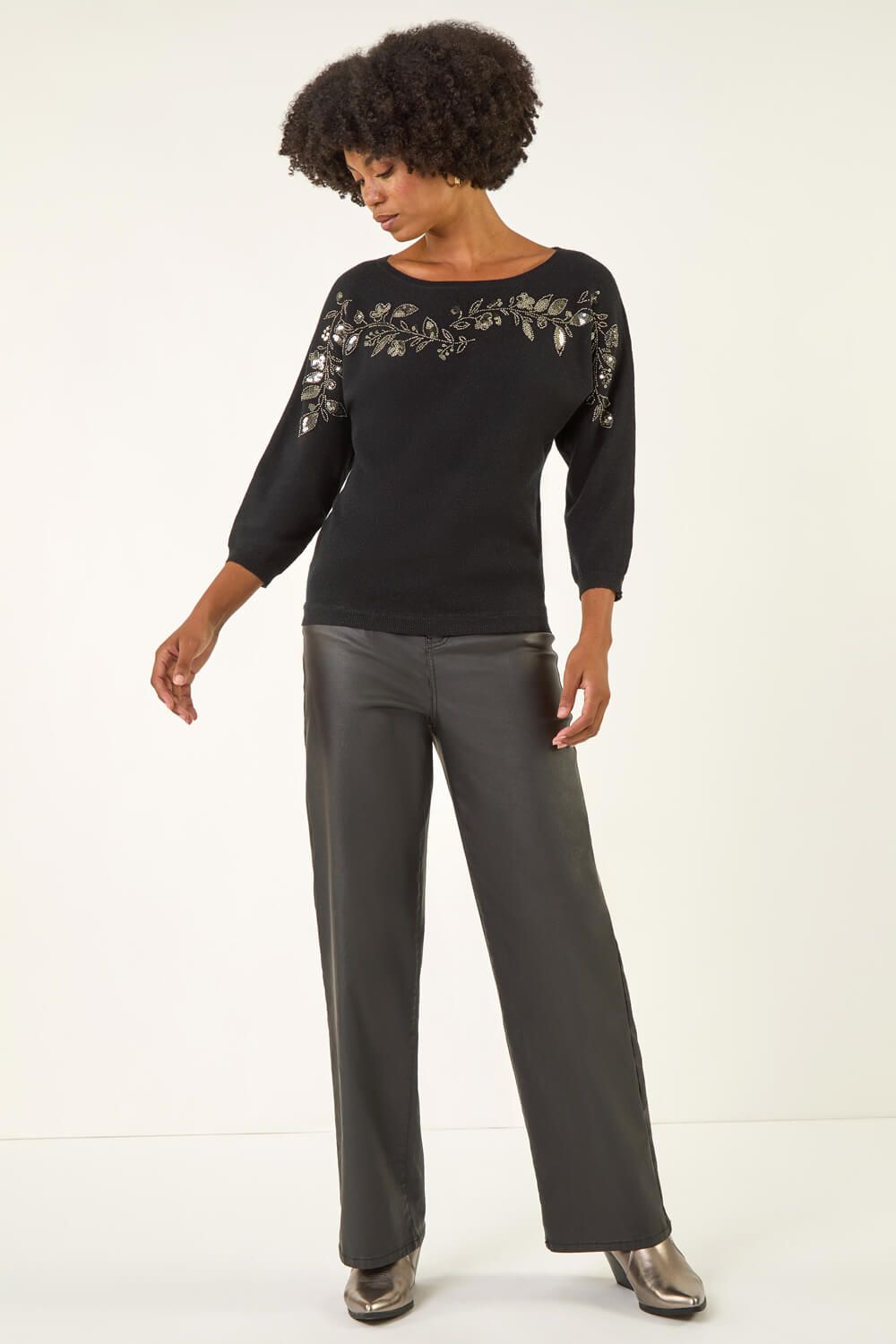 Roman Embellished Floral Sequin Knit Jumper
