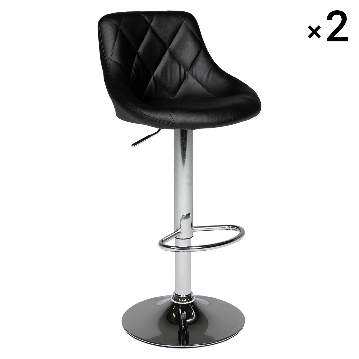 JASPER - Lot de 2 tabourets de bar en simili cuir noir