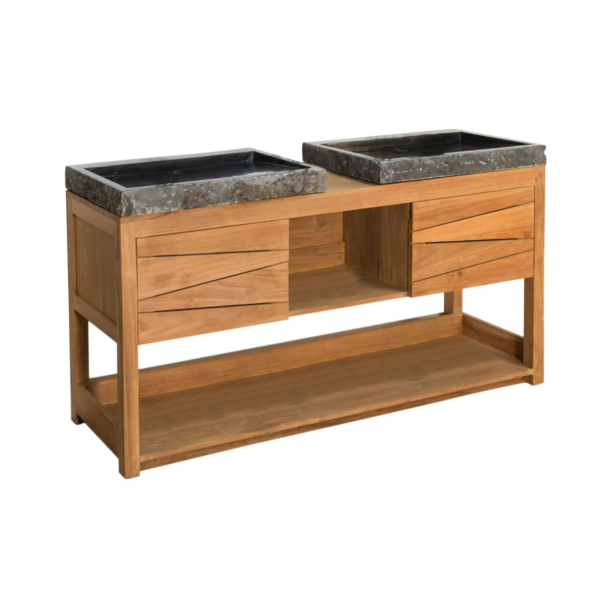 - Meuble double vasque en teck et 2 vasques noir L160cm