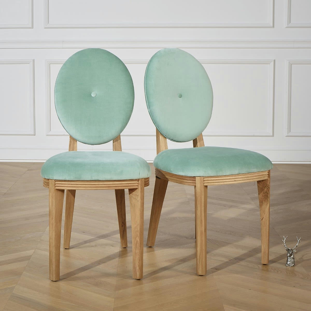 CALVIN - Lot de 2 chaises en chêne et velours céladon