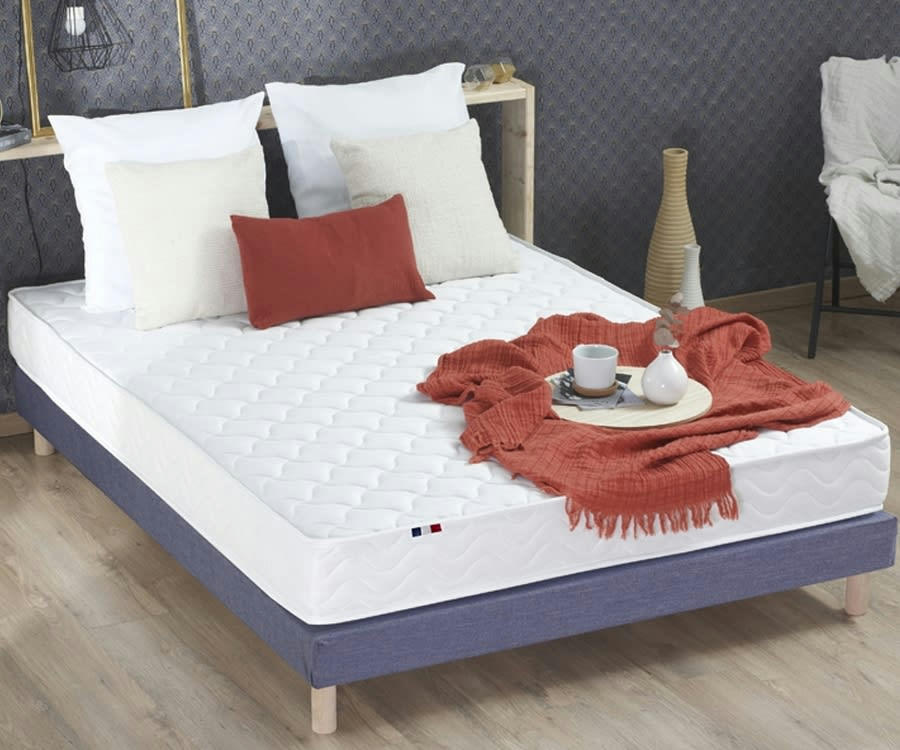 ENSEMBLE SPECTRE - Ensemble matelas ressorts fermes sommier bleu 140x190