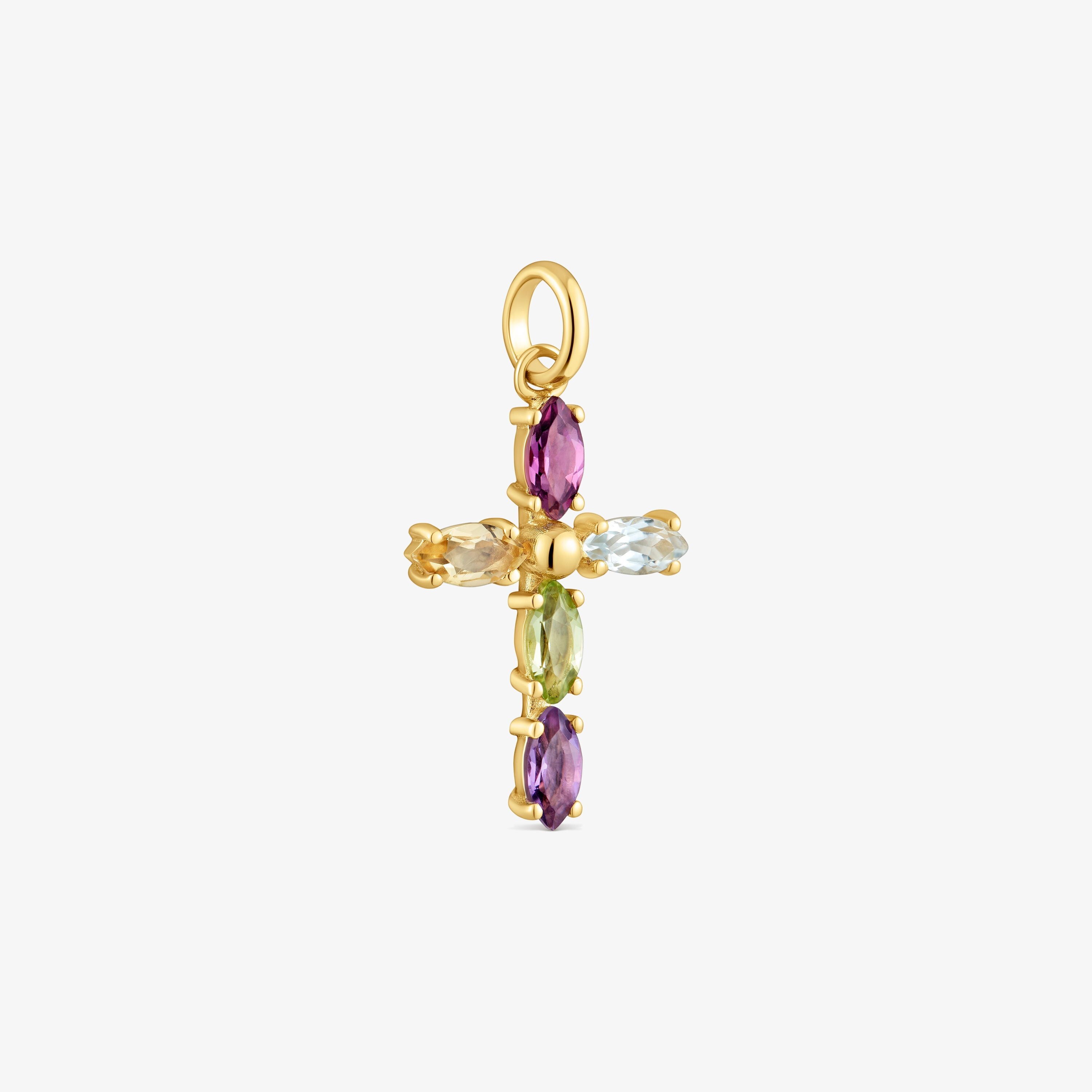 Colgante cruz de oro con gemas Basics