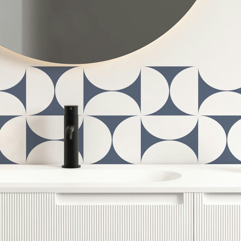 EQUILIBRE ENCRE - Bandeau PVC lot de 2 : L 70cmxH 30cm Bleu Graphique Vintage