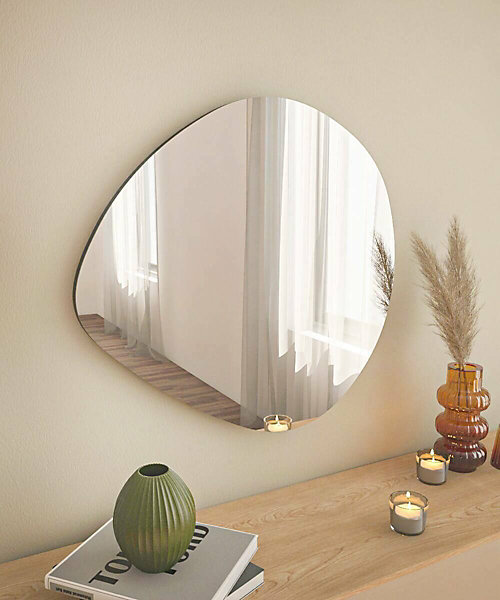 Miroir Menkar, Verre miroité, Objet d'ameublement mural, Décoration avec miroir, 60x2h60 cm, Noir