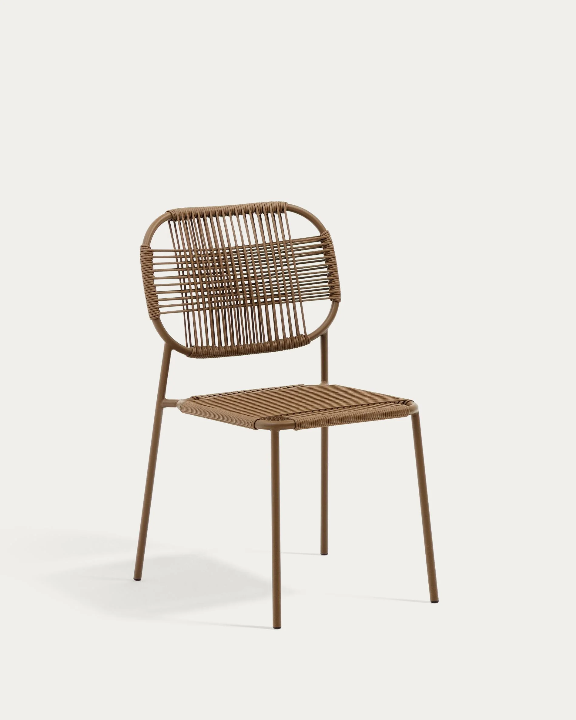 Talaier stackable outdoor chair in synthetic rope and galvanised steel with brown finish