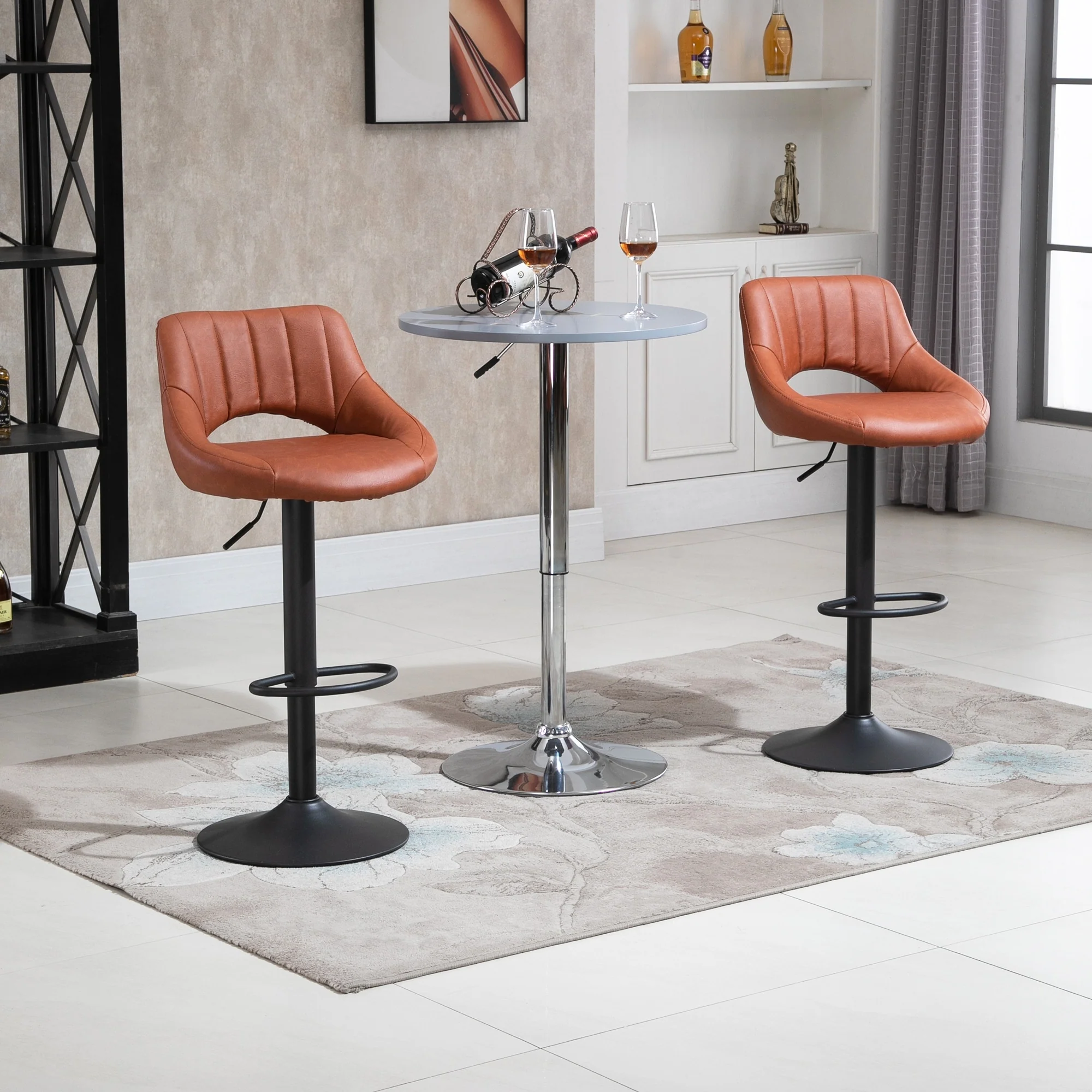 HOMCOM Modern Bar Stools Set of 2 Swivel Bar Height Chairs with Adjustable Height, Round Heavy Metal Base, and Footrest