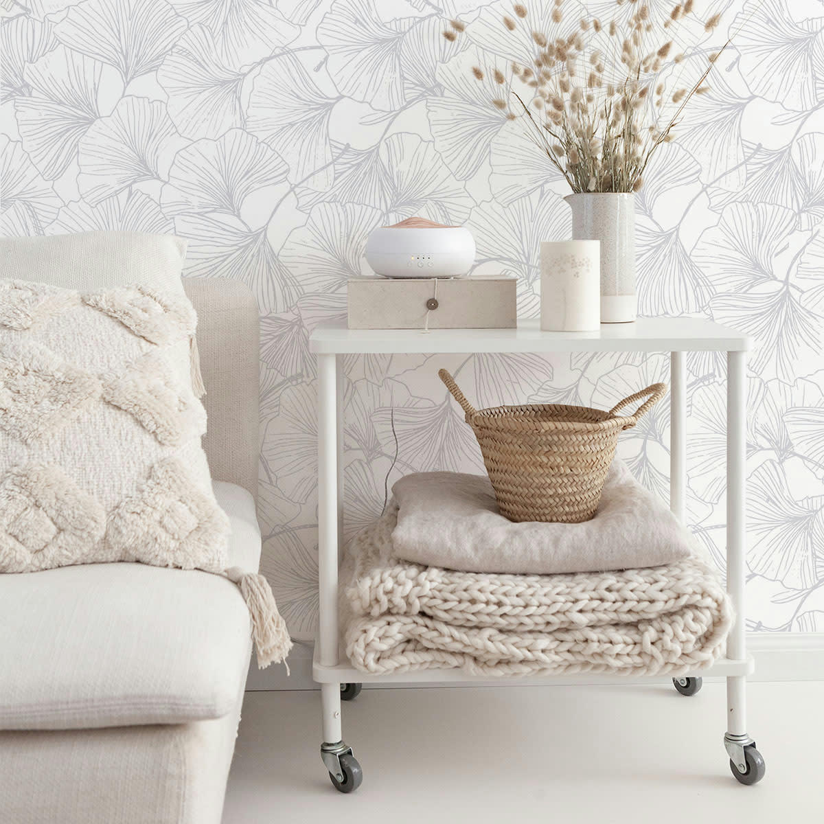 GINGKO - Papier peint vinyle adhésif gris cendré 50x300 cm