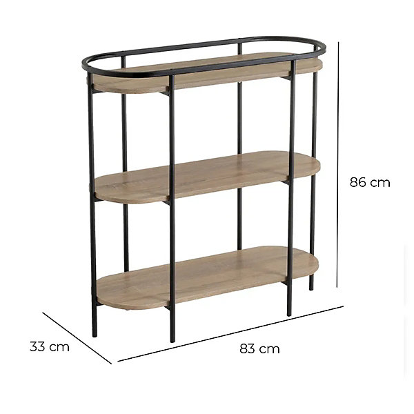 Console étagère meuble d'entrée en bois et métal noir - Longueur 83 x Largeur 33 x Hauteur 86 cm