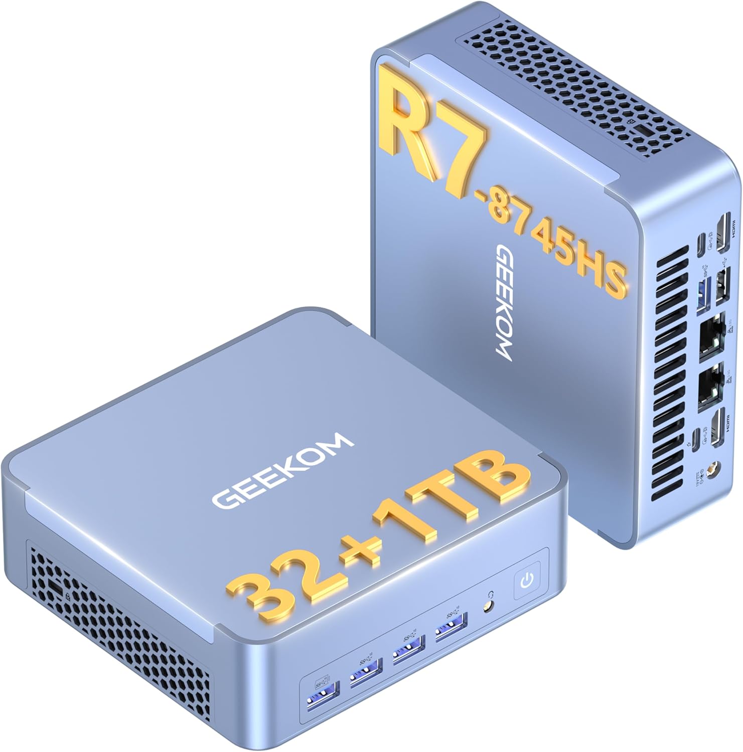 GEEKOM AX8 Max Mini PC with AMD Ryzen 7 8745HS Dual 2.5GbE Lan Port| 32GB DDR5(Upgradable) 1TB NVMe SSD(Expandable)| Radeon 780M USB4.0(40Gbps) Quad Display| Windows 11 Pro Gaming Office Video Editing