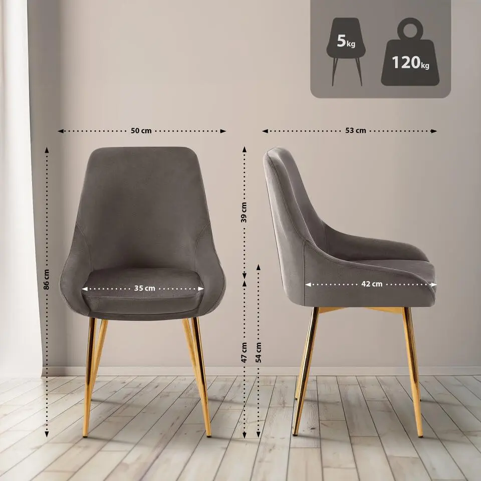 CLP Set van 2 Eetkamerstoel Elmira zwart Frame - Fluweel - antraciet