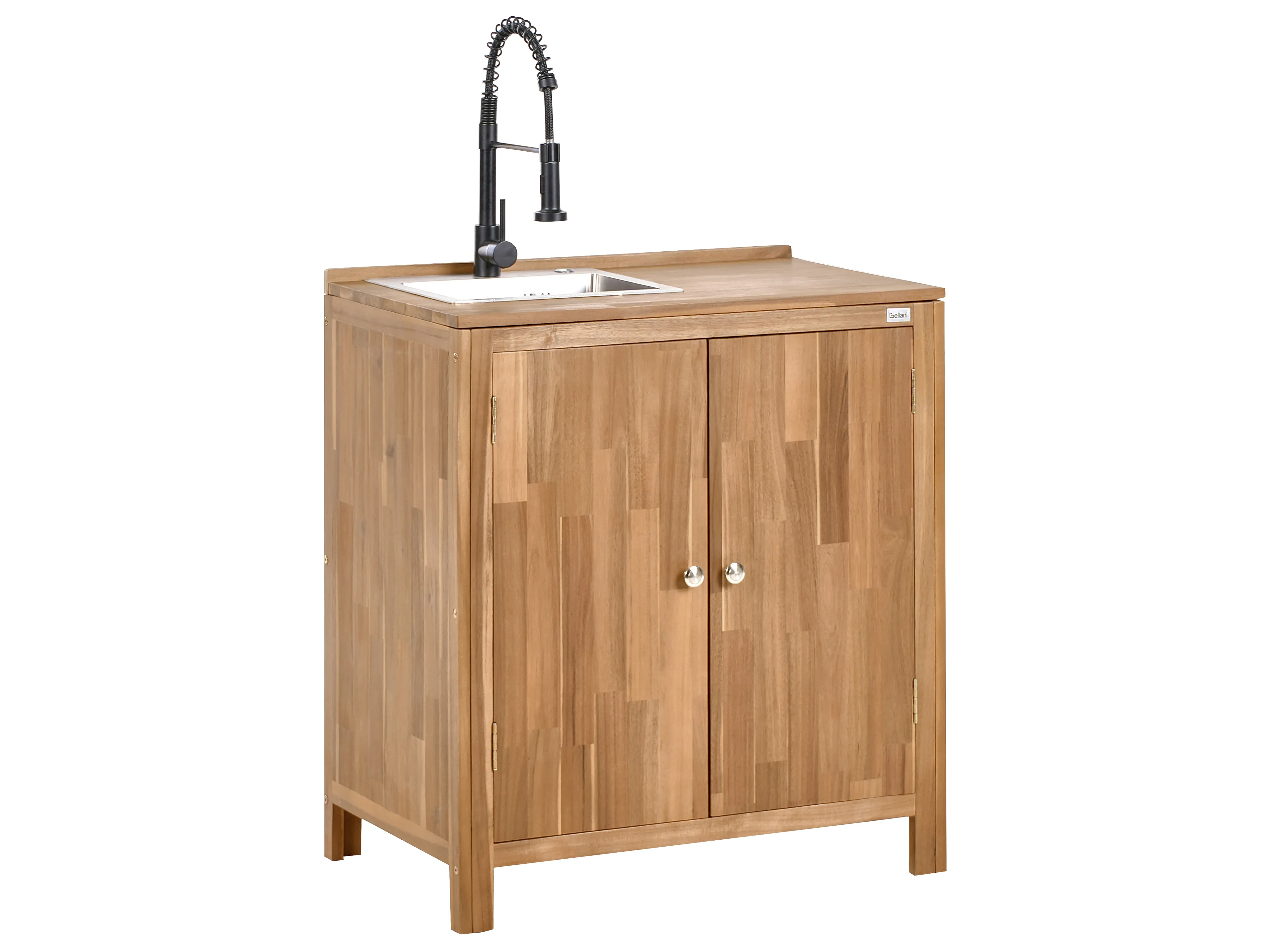 3 Piece Outdoor Kitchen Set with Sink VENOSA Acacia Wood Brown/ Black
