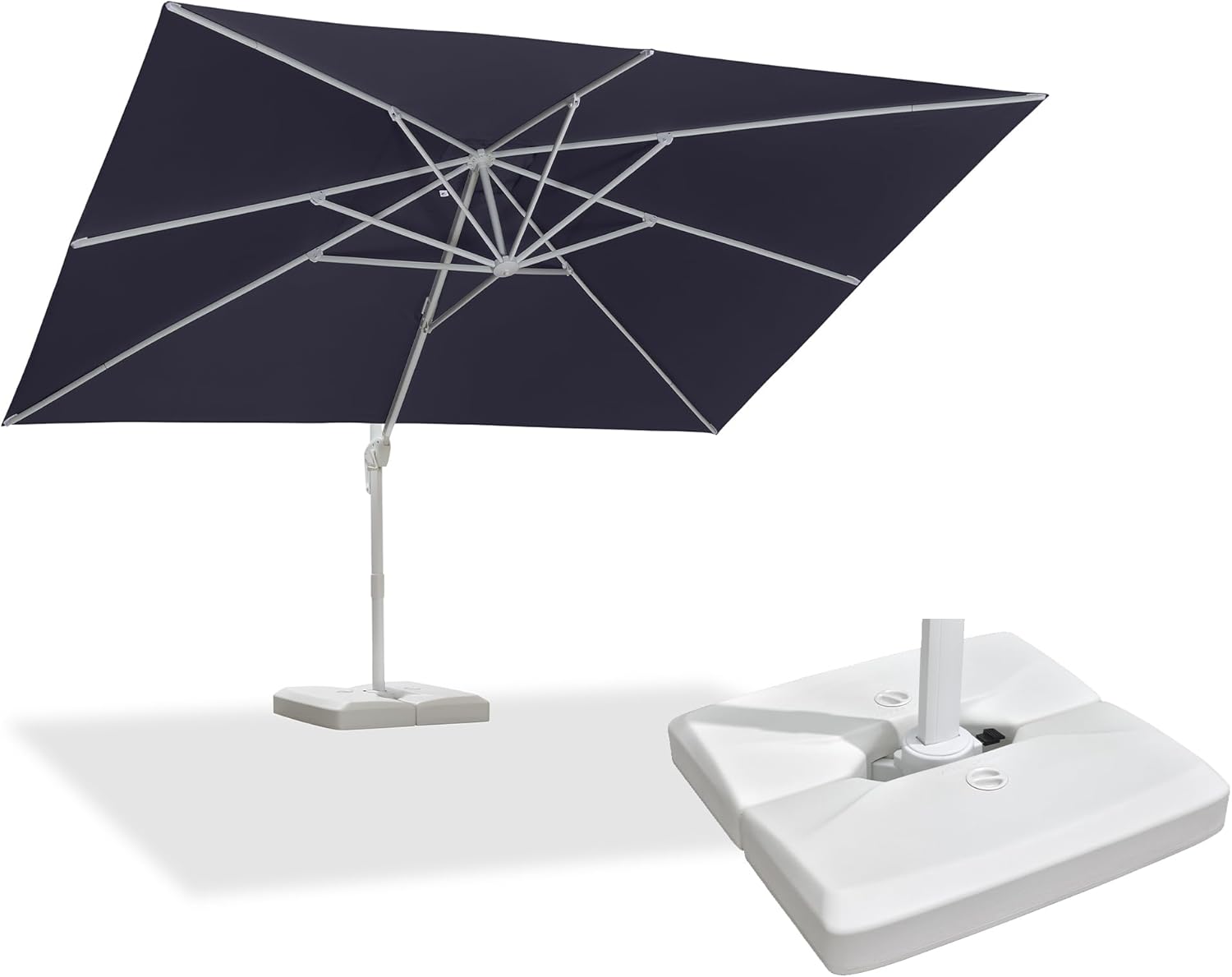 PURPLE LEAF 10' × 13' Patio Umbrella With Base White Cantilever Umbrella Square Outdoor Offset Umbrella Windproof with 360° Rotation for Garden Deck Pool, Navy Blue