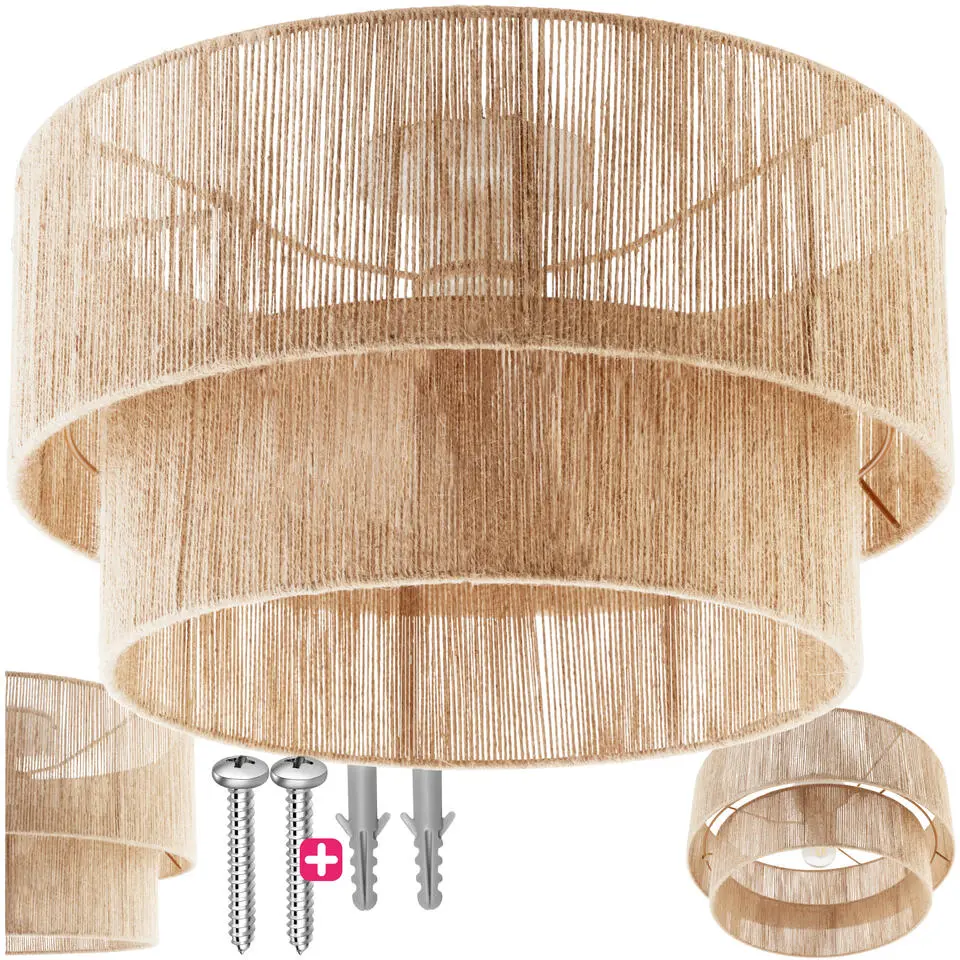 Tectake Plafondlamp Boho - Jute Hanglamp 40W voor Woonkamer/Slaapkamer