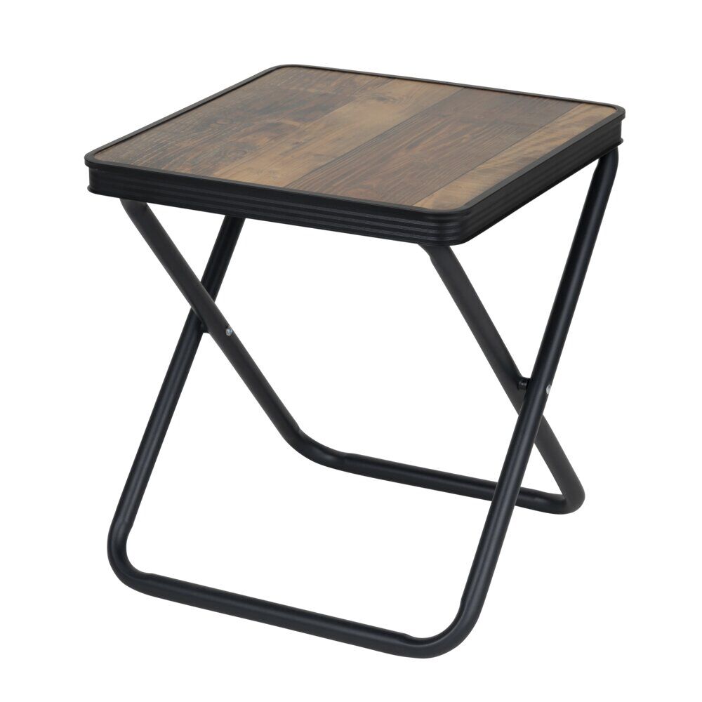 Tabouret table 2en1 plateau décor bois structure acier noir 41x40xH45cm