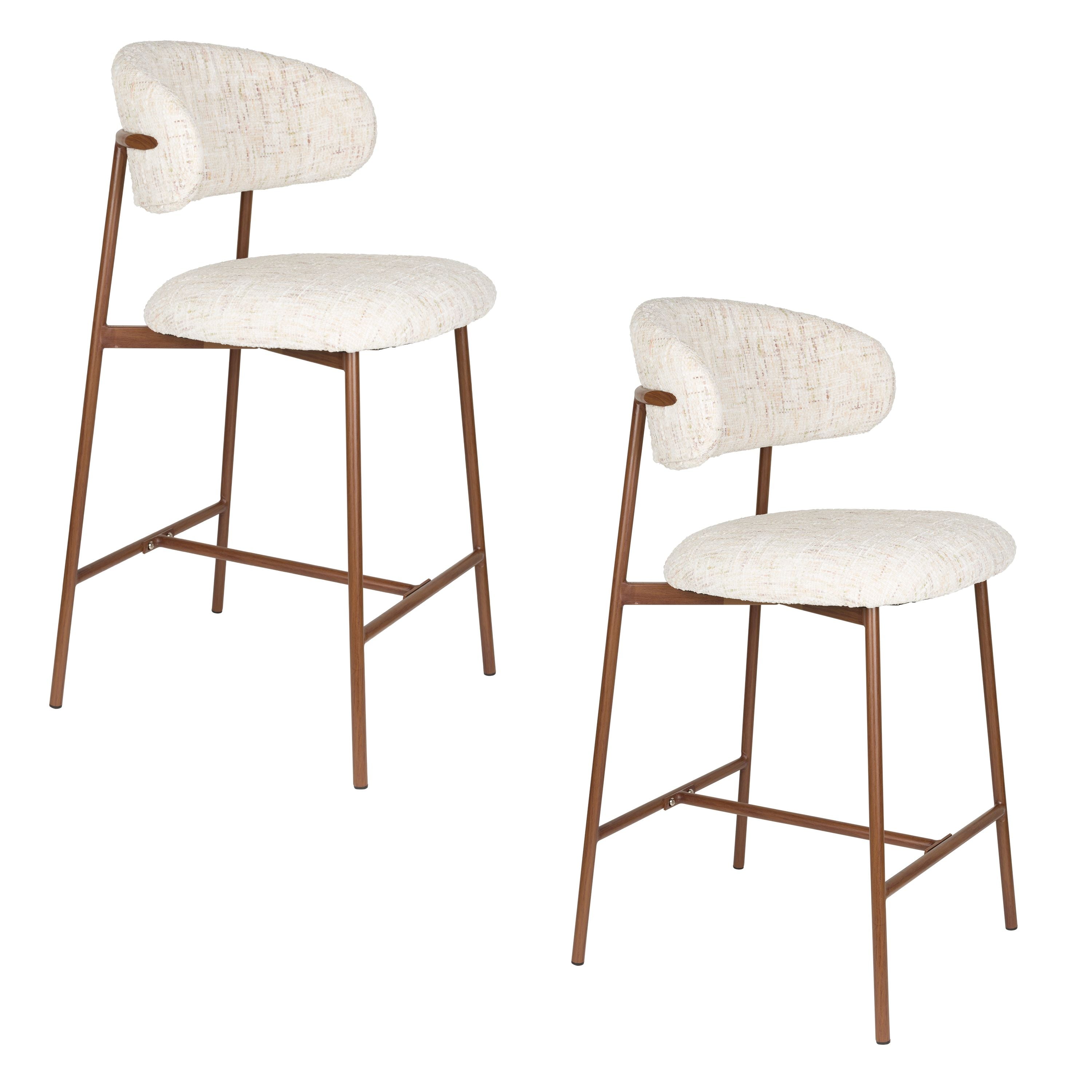 Housecraft Living Claes Barkrukken rugleuning 65 cm Gebroken Wit - Set van 2