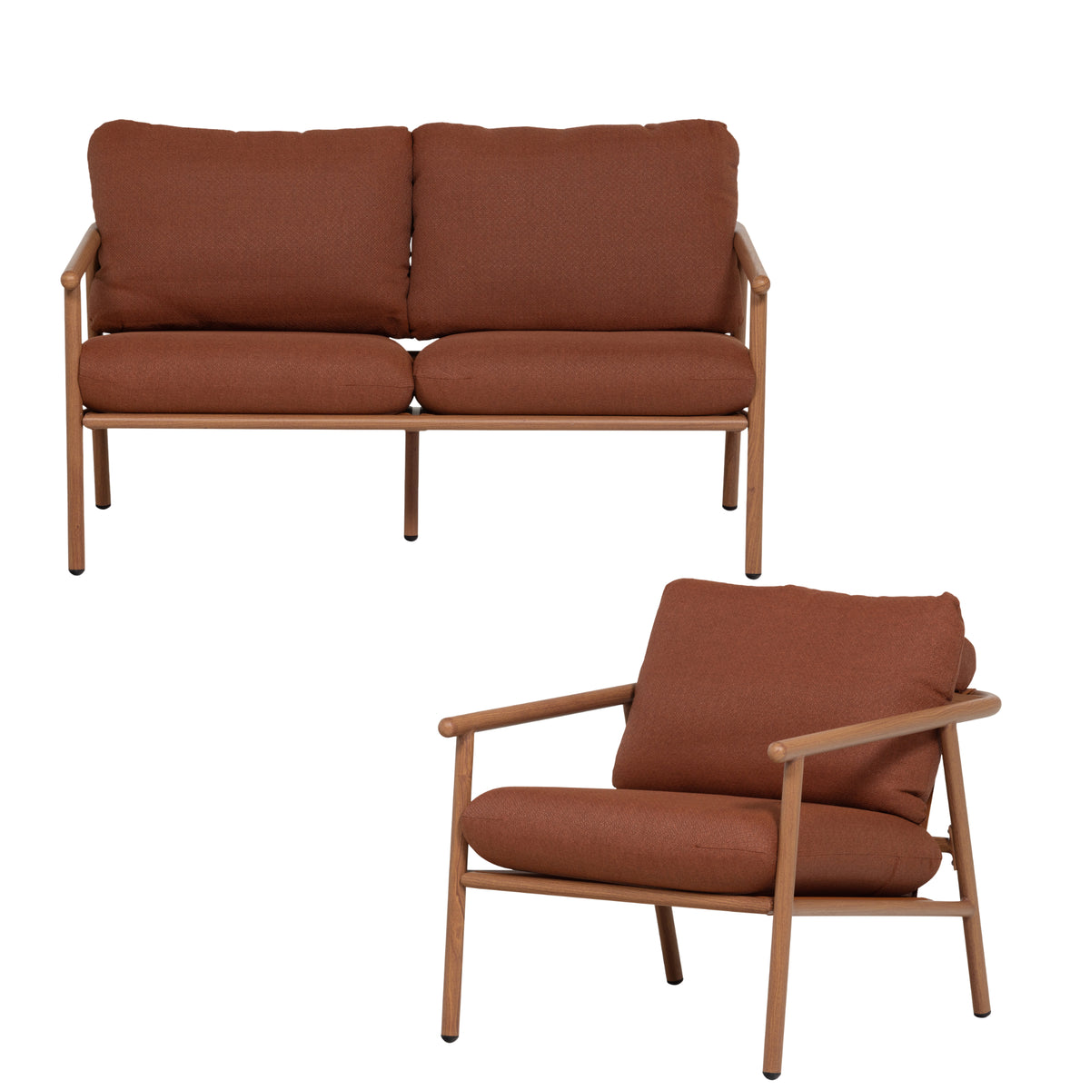 WOOOD tuin 2-zits bank & loungestoel Cavero - Aluminium - Terra