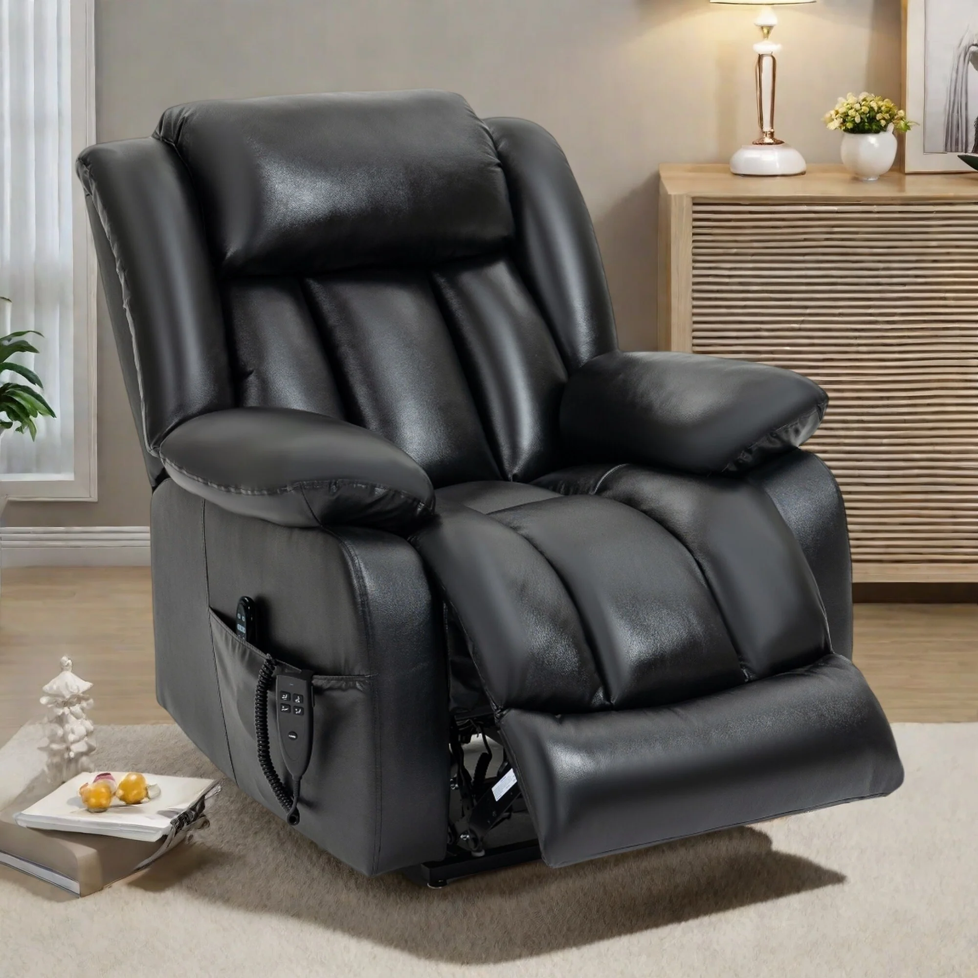 Power Lift Faux Leather Recliner Chair with Dual Motor, Massage, and Lumbar Heat