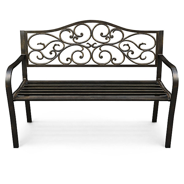 Banc de Jardin en Brun IRGA avec Pieds en Acier et dossier en fonte, Largeur 127 cm