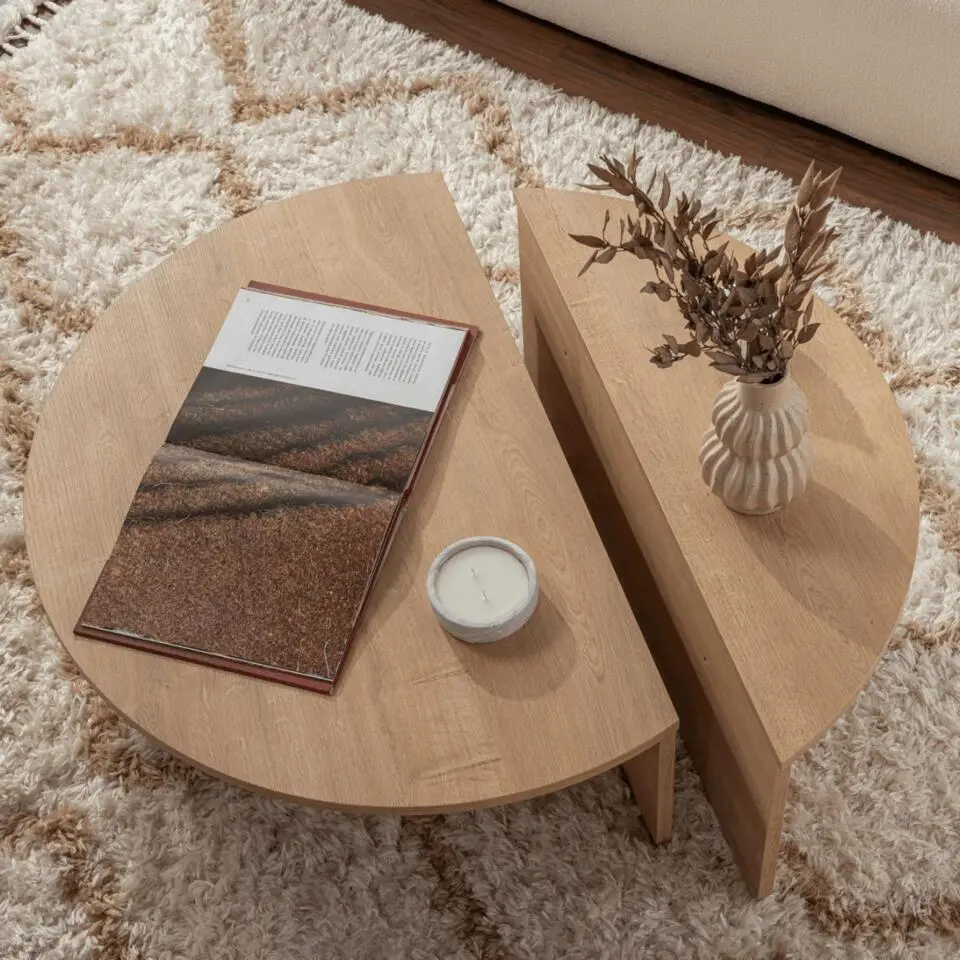 Calicosy - ORION Set van 2 salontafels - Licht hout - 90x90x35 cm