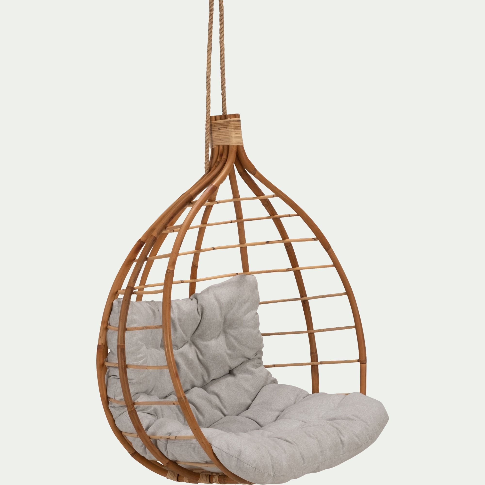 PIANA - Fauteuil de jardin suspendu en rotin et coussin - naturel