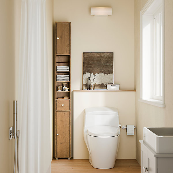 Armoire de Salle de Bain étroite avec Tiroir et étagères Réglables en Bois