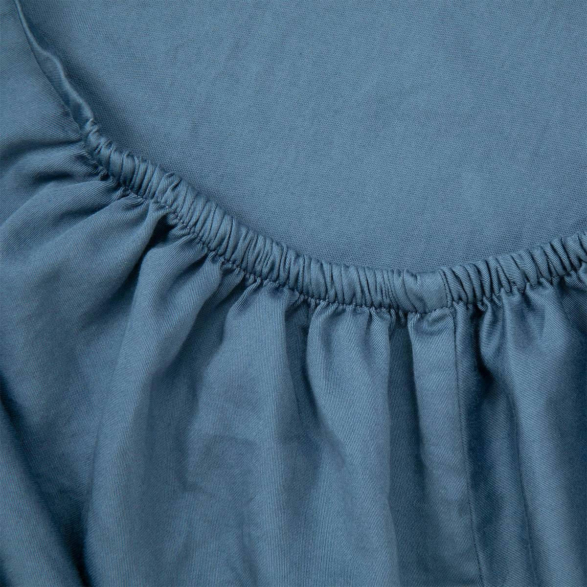 PALERME - Drap housse en satin de coton lavé bleu 160 x 200 cm