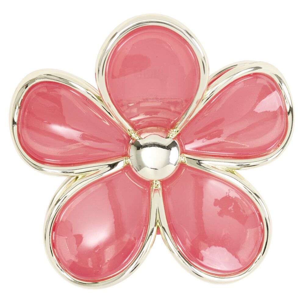 Pince cheveux fleur marguerite plastique rose contour métal doré L8cm