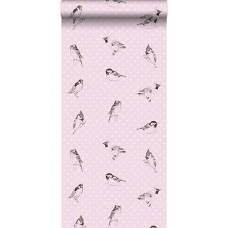 ESTAhome behang - vogels - zacht roze - 53 cm x 10,05 m