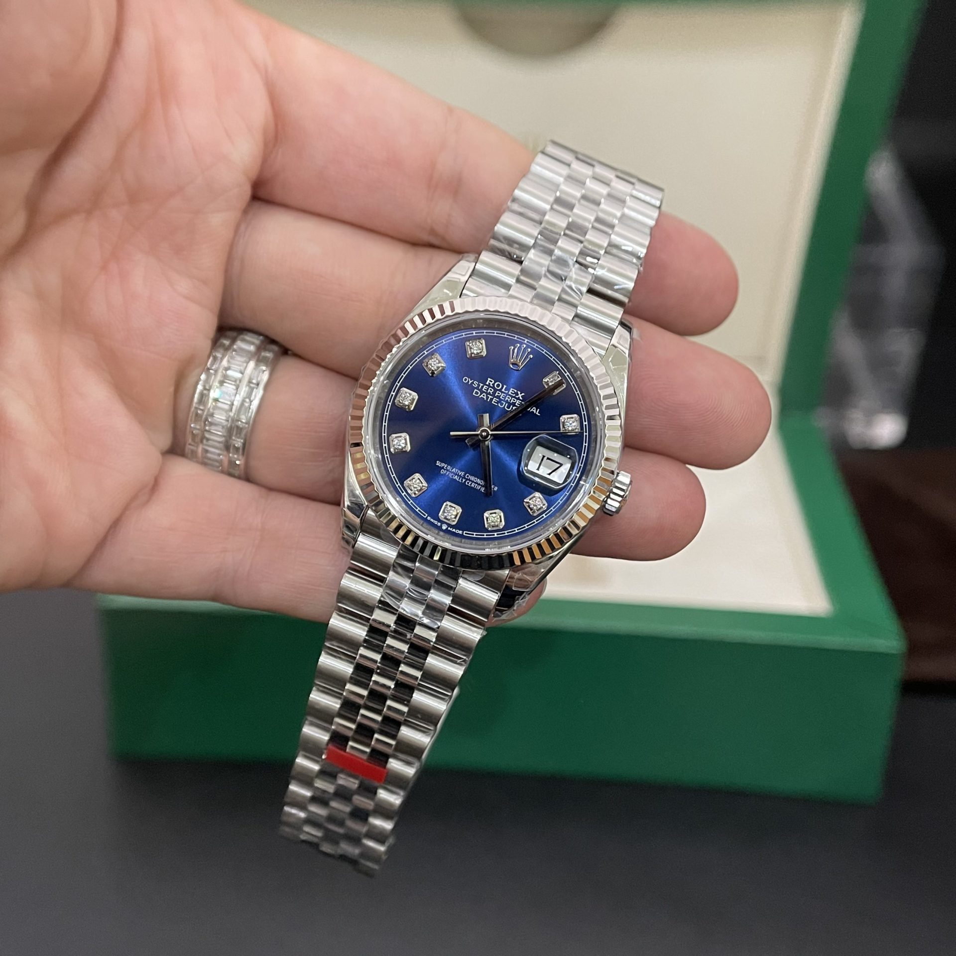 Rolex Datejust 126234 904L Steel Blue Motif Dial CZ Diamonds 36mm Jub Super Clone