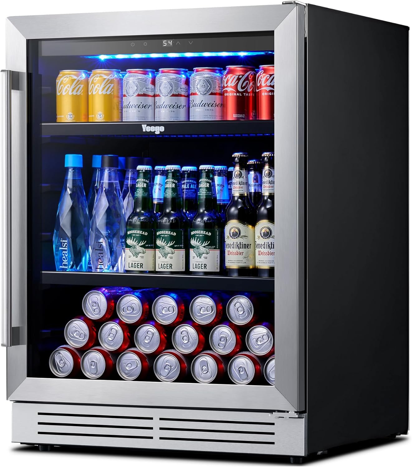 Yeego 24 Inch Beverage Refrigerator – 180 Can Built-In Under Counter Drink Fridge with Glass Door, 34–54°F Cooling for Beer, Soda & Wine (Right-Hinged)