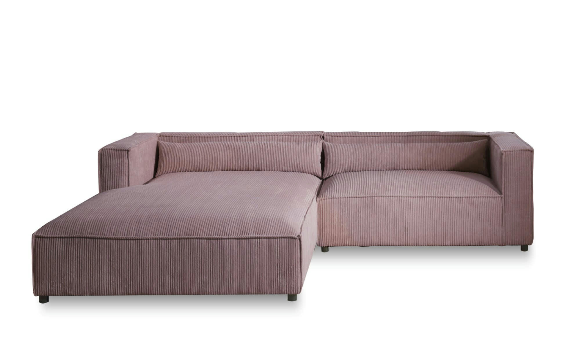ELA - Canapé d'angle gauche 4 places en velours côtelé rose