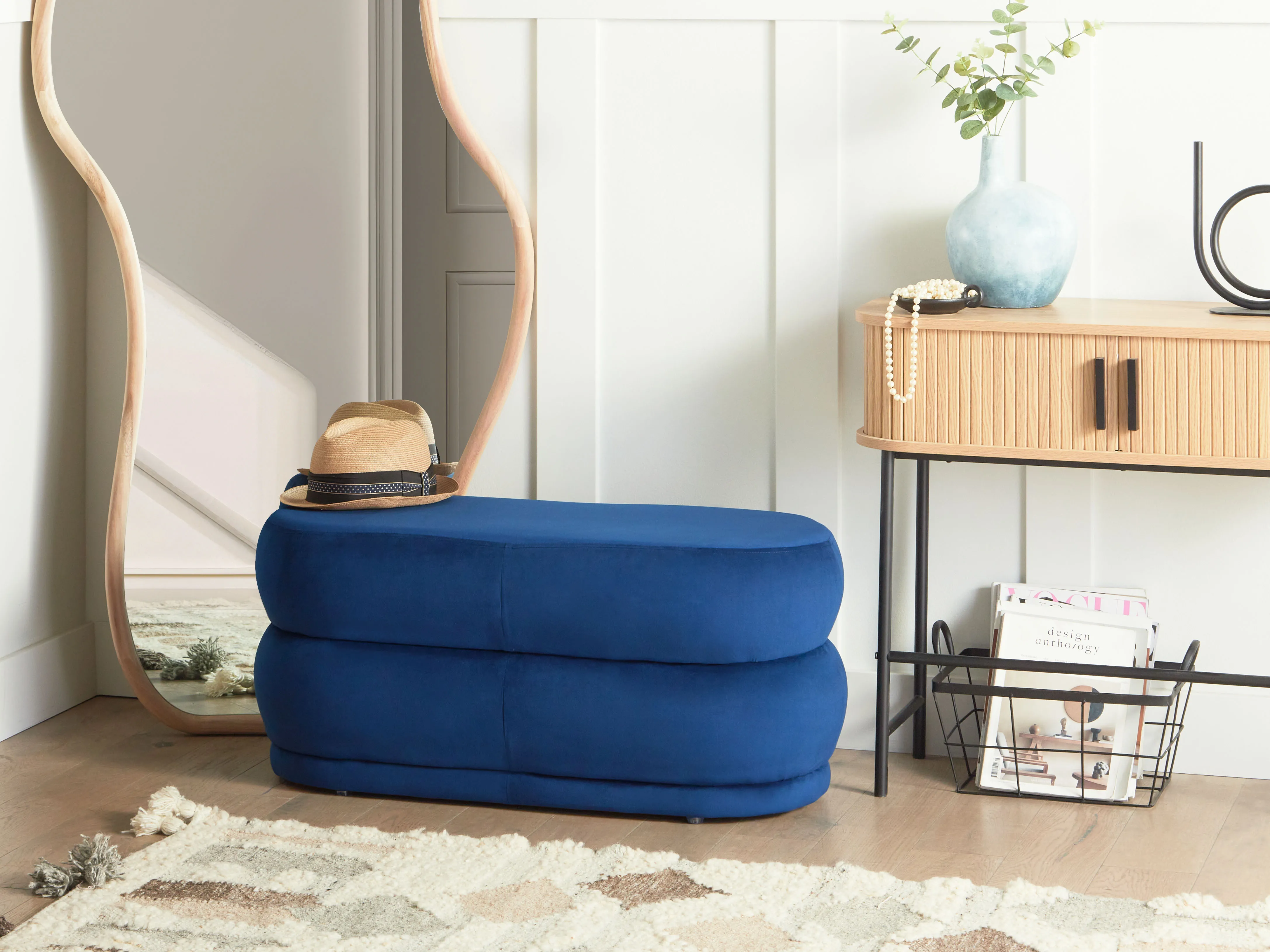 Upholstered Bench ELLENDALE Velvet Navy Blue