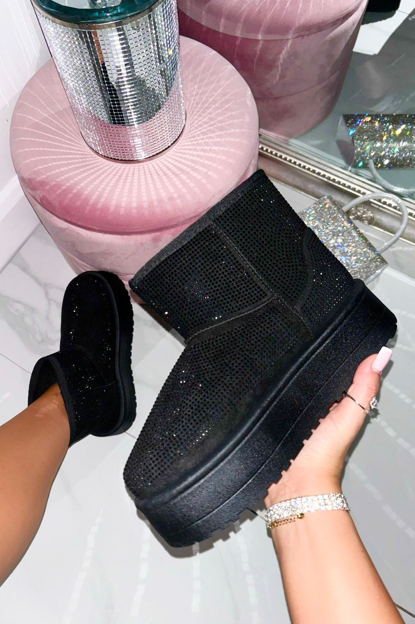 Love Lemonade Sparkly Rhinestone Snugg Mini Boots