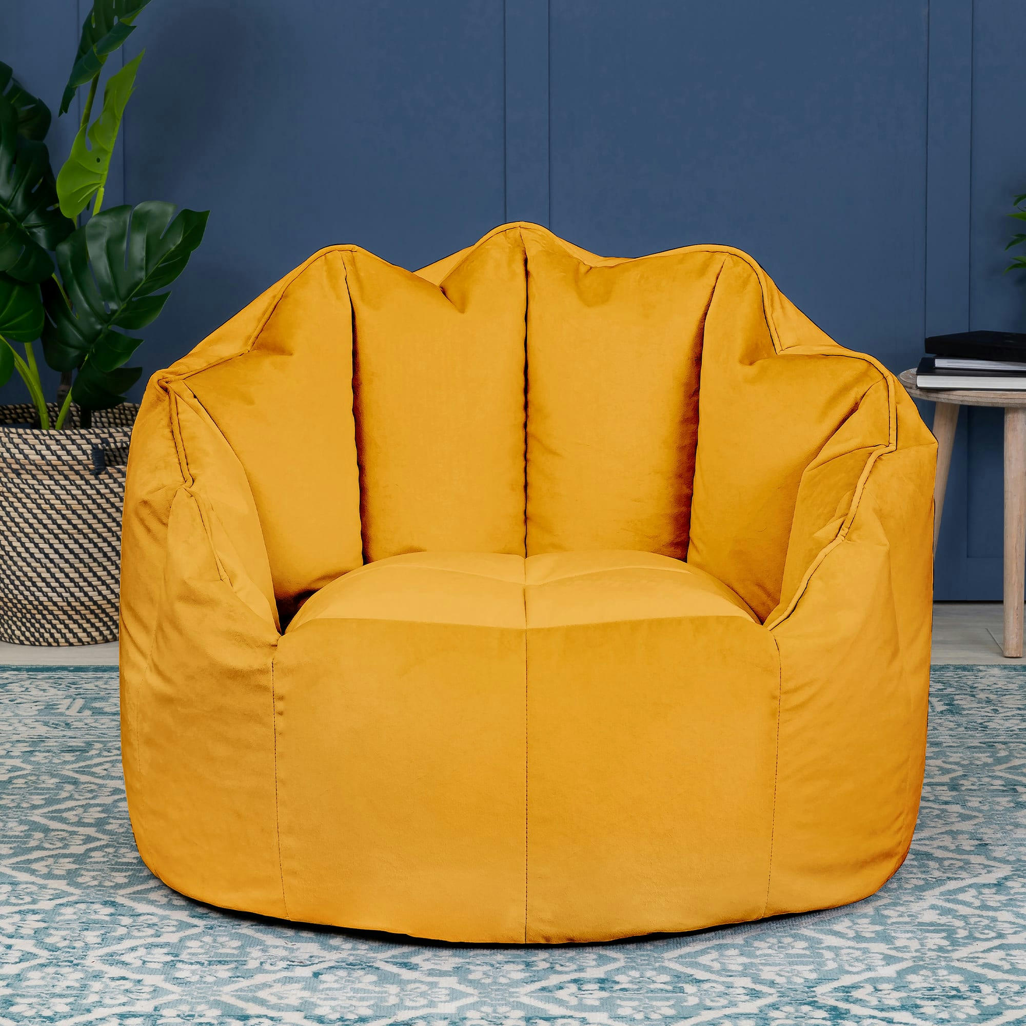 SIRENA - Pouf fauteuil velours jaune ocre