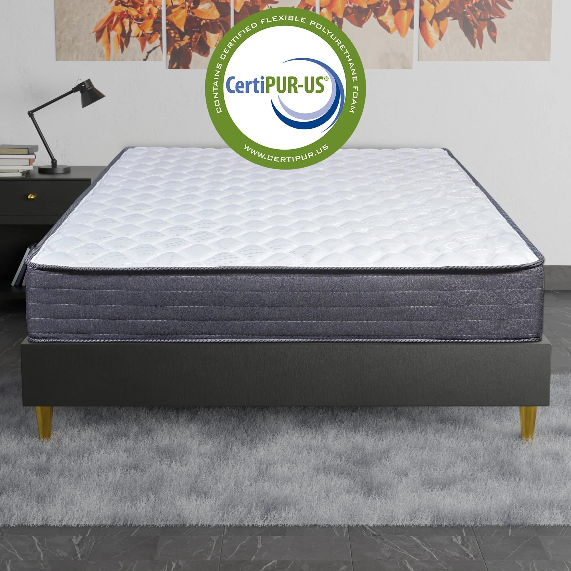 Onetan Mattress and Box Spring Set, 10-Inch Memory Foam Medium Tight Top Hybrid Mattress and 5 Wood Simple Assembly Box Spring
